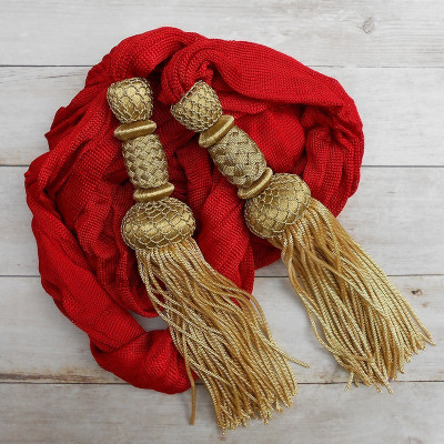 Fascia rossa con nappe d'oro scuro da 23 cm e frange da 14 cm