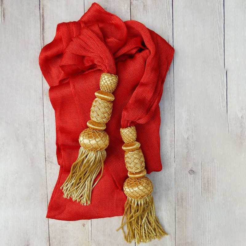 Red waistband with french gold tassels 23 cm and with fringe 14 cm