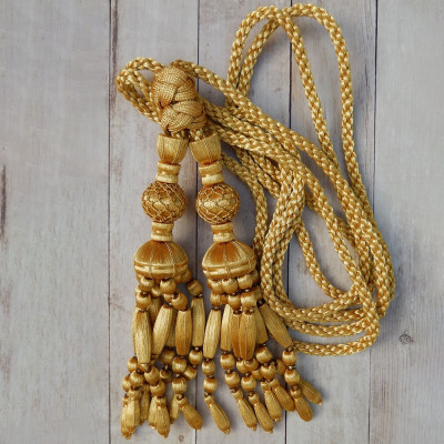 Gold cord 3 m with french gold tassels and acorned fringe 23 cm