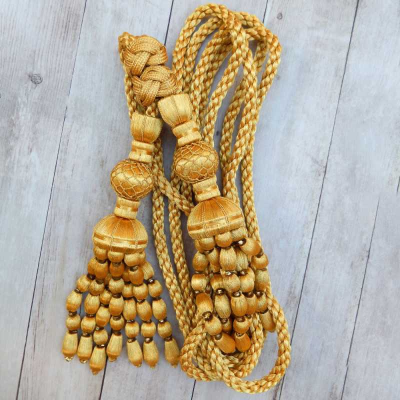 Golden cord 3m with golden tassels with net non-metallic with acorned fringe 20cm